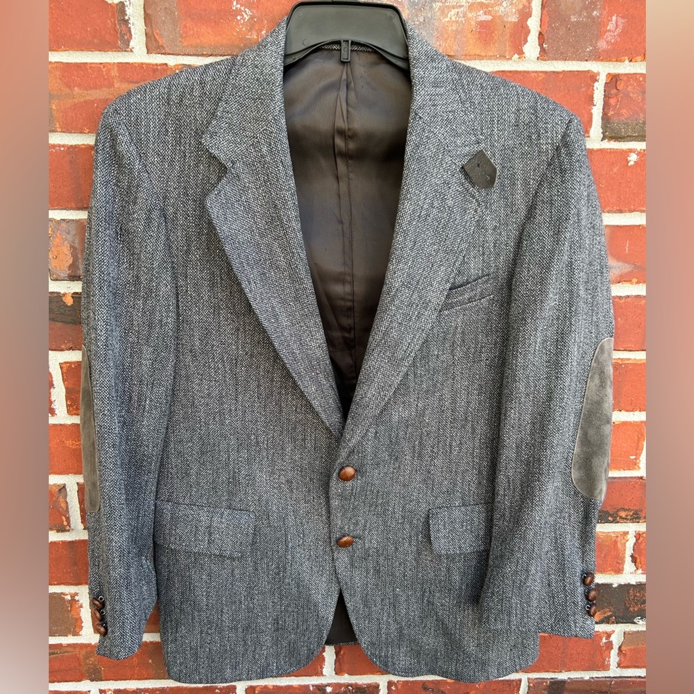 Richard Thomas Fine Clothing Gray 2 Button Blazer Sport Coat with Elbow Pads 38R